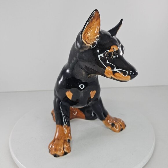 Goebel Doberman Puppy Figurine Dog Black Brown Porcelain *Repaired* - Picture 3 of 11